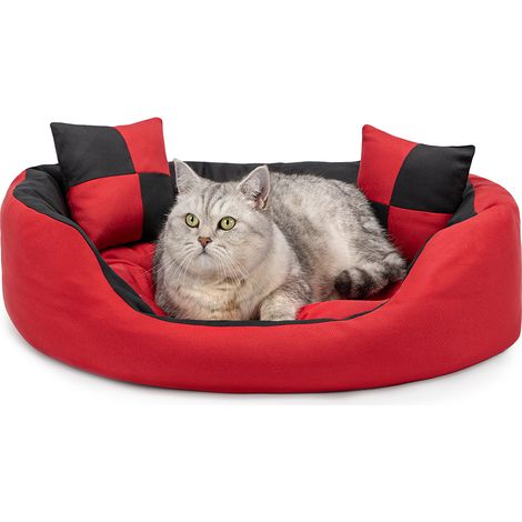 lionto Katzenbett, modernes 4-in-1 Bett aus Oxford-Gewebe, wendbar, kratzfest & pflegeleicht, 65x50 cm, rot/schwarz