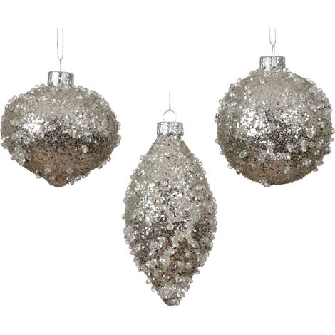 pallina di natale in vetro con paillettes argento D 8 cm argento Peraga Christmas