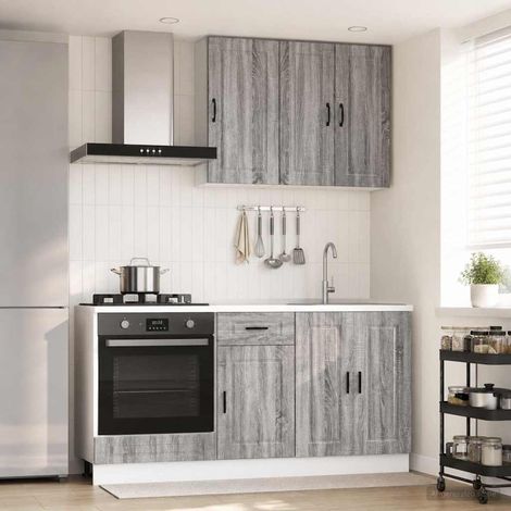 vidaXL Unité de cuisine PORTO 5 pcs Sonoma gris Bois d'ingénierie (1/5)