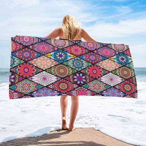 Serviette de plage bohème microfibre 180x90cm anti-sable séchage rapide ultra douce pour piscine camping vacances (1/5)