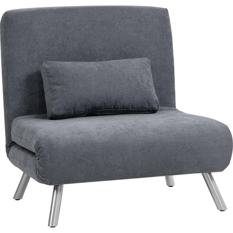 Fauteuil convertible 1 place, fauteuil-lit clic-clac 3 en 1 avec dossier réglable, oreiller, assise large, gris foncé (1/5)