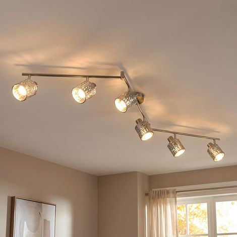 Plafoniera plafoniera spot bar a 6 luci lampada da soggiorno orientabile, metallo velluto argento, 6x E14 LxH 145x18 cm