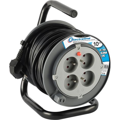 Rallonge Prolongateur électrique 10M, avec enrouleur 4 Prises 16 A section 3G1,5 mm