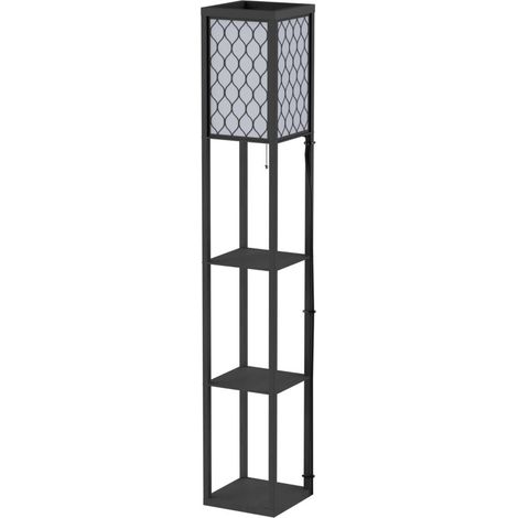 Lampadaire avec étagères en bois noir, éclairage intérieur avec douille E27, 26x26x160 cm (1/5)