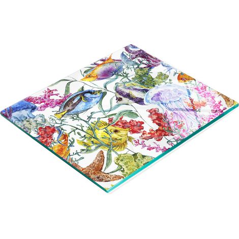 Piatto decorativo multifunzionale in vetro con motivo barriera corallina per cucina, 60x52 cm (1/5)