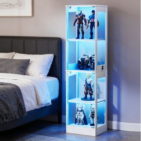 Vetrina mobile contenitore 4 livelli 40 x 35 x 165 cm con LED, bianco HAVRYA (1/5)