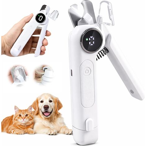Cortauñas 2 en 1 para perros con luz LED, recortador y lima de uñas eléctrico para perros, 3 velocidades, funcionamiento silencioso, bandeja recolectora, USB-C, cortauñas seguro para gatos (1/5)