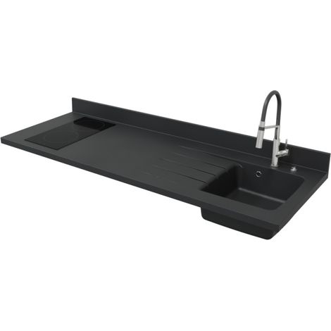 PlaniQuartz einteilige Arbeitsplatte mit rechtem Waschbecken Ò 180 cm NERO (1/5)