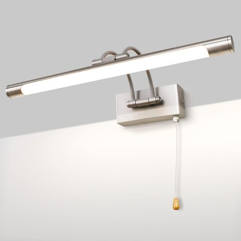 Applique murale LED 8W IP44 pour miroir, éclairage de salle de bain, finition nickel, éclairage intérieur avec interrupteur, 40 cm, 3000K, applique pour tableaux et vitrines, bras réglable, lampe de l