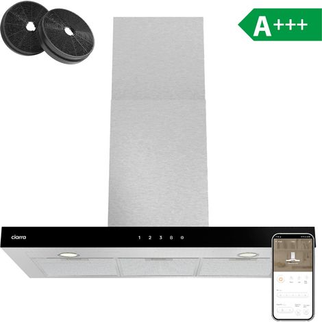 CIARRA A+++ Cappa Aspirante 90 cm 650 m3/h 4Velocità Booster Controllo Touch Recycling Acciaio Inox -CBCS9102