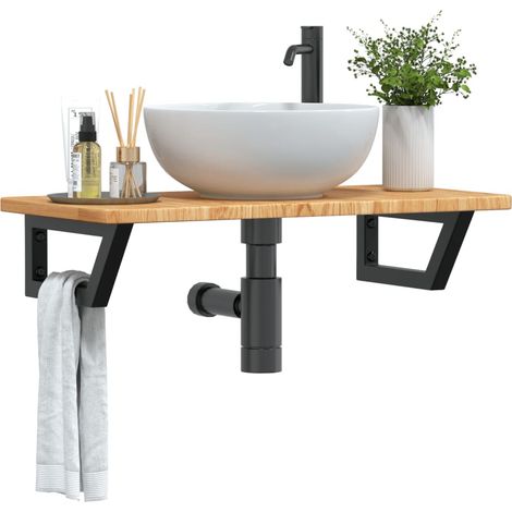Waschtischplatte mit Halterung Stahl und Massivholz Eiche