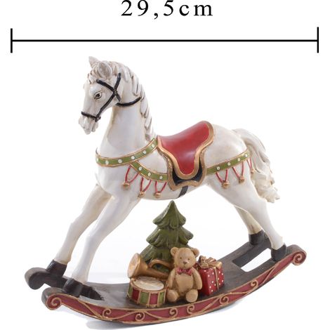 Statuetta cavallo a dondolo in resina per decorazioni natalizie (1/3)