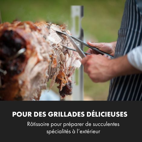 Klarstein Tourne Broche Mechoui Electrique, Rotisserie et Gril de Barbecue, Grande Broche Cochon de Lait, Tourne Broche Barbecue Rotissoire, Bbq Grill Barbecue 12W avec 3 Pieds en Acier Inoxydable
