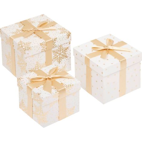 Set di 3 scatole regalo quadrate con stampa di stelle dorate, bianche - Feeric lights & christmas (1/4)