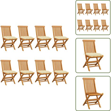 Chaises de jardin et coussins blanc crème lot de 8 Teck massif - Chaise De Jardin Pliable - Chaise De Jardin En Teck - Mobilier De Jardin - Chaise Extérieure - Meubles De Jardin (1/5)