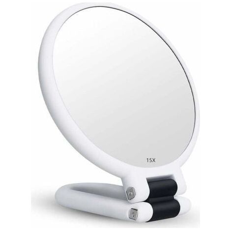 15x Magnifying Mirror - Double Sided - Foldable Mirror with Handle - Handheld Makeup Mirror - Hairdressers Palette Mirror - Folding Mirror Used for Various Makeup Details - White (1/4)
