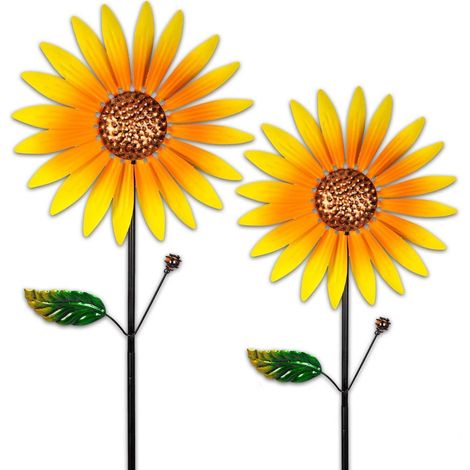 Sonnenblume Windrad Metall 2er-Pack 94cm Gartendeko mit Erdspieß