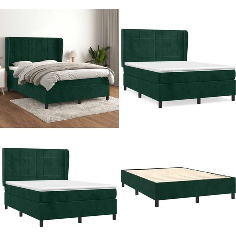 Sommier à lattes de lit et matelas Vert foncé 140x190cm Velours - Lit Tapissier - Lit Velours - Lit Double - Literie - Chambre À Coucher - Home & Living (1/5)