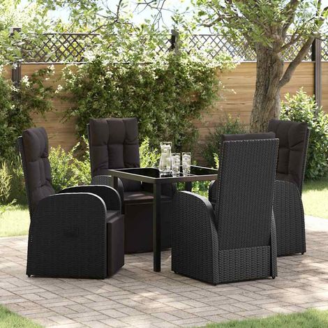vidaXL Garten Essgruppe mit Kissen 5 pcs Schwarz Poly-Rattan (1/5)