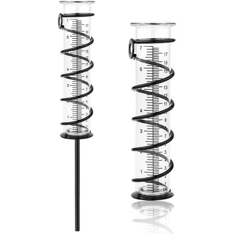 Pluviomètre Extérieur, 18 cm Pluviomètre de Jardin Exterieur en Verre avec Piquet et Spirale Métallique Amovible Rain Gauge pour Cour, Pelouse, Jardin, Clôture, Boîte aux Lettres (Noir) (1/5)