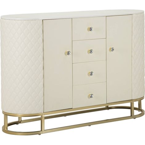 Bahut Grotte, Buffet 4 Tiroirs, 2 Portes, 40x120x85h cm Blanc (1/5)