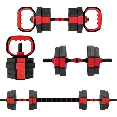 Set d'haltères réglables 4-en-1 15 kg avec poids et supports pour entraînement à domicile (1/5)