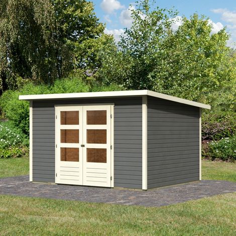 Abri Jardin Bois 7.5m² Stockach 5 Karibu Gris Terre Toit Plat (1/5)