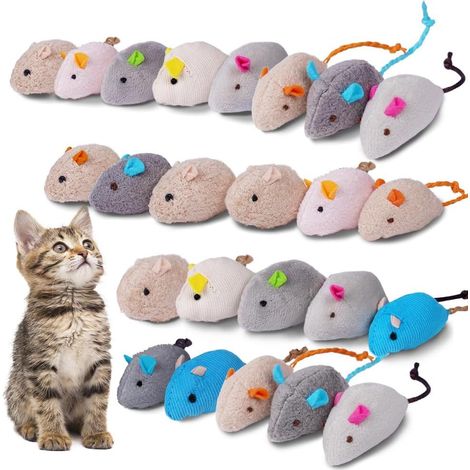 Catnip Jouets Souris, 24pcs Teeth Cleaning Jouet Interactif à l'herbe à Chat, Mini Souris en Peluche Jouet à Mâcher à l'herbe à Chat pour Kicking, Playing and Indoor Interacting (Color Mix) (1/5)