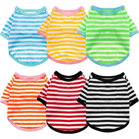 Conjunto de 6 camisetas de algodón a rayas para perros, ropa transpirable para perros pequeños y medianos (1/5)