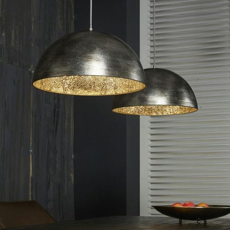 Suspension contemporaine 2 demi-sphères argent vieilli (1/5)