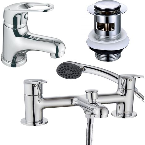 Bristan Iris Chrome Basin Mixer Lever Action Tap + Waste + Bath Shower Mixer