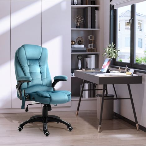Chaise de bureau massante et chauffante, réglable en hauteur, dossier inclinable 130°, pivotante 360°, bleu, jusqu’à 120 kg - CHICFURN (1/5)