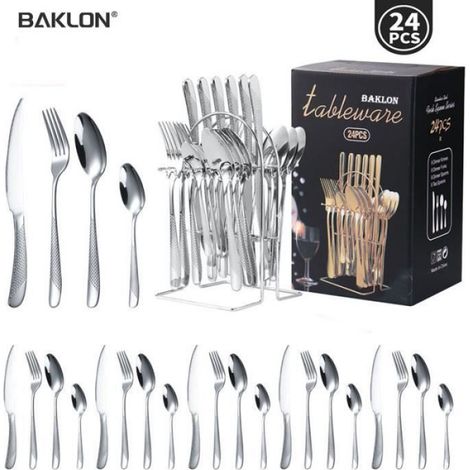 Couverts - Acier Inoxydable - 24 Pièces - Pour 6 Personnes - Finition Poli Miroir - Lave-Vaisselle (1/4)