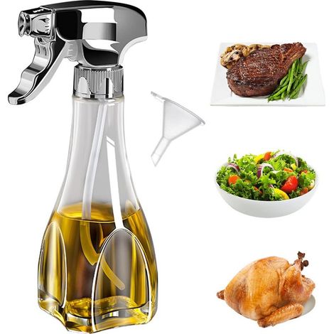 Spruzzatore per olio da cucina, spruzzatore in vetro da 240 ml per olio d'oliva, flacone spray per olio da cucina, olio e aceto per barbecue, insalate, grigliate, friggitrice ad aria (1/5)