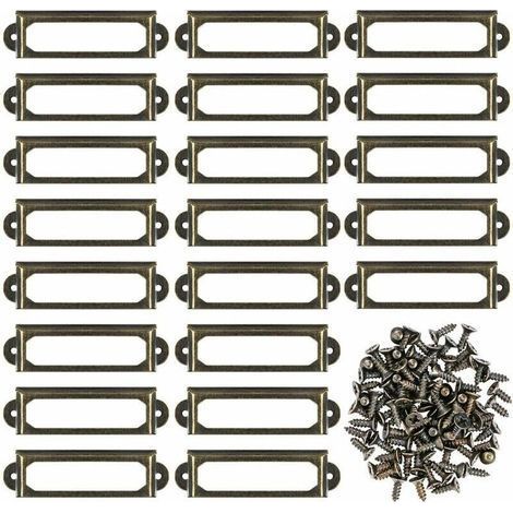 50 porte-étiquettes en métal pour meubles, tiroirs, armoires, cadres pour étiquettes nominatives avec vis pour bureau, bibliothèque, étagères, bronze (60 x 17 mm) (1/5)