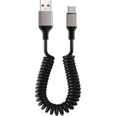 Câble de charge rapide USB Type C spiralé pour voiture, compatible avec iPhone 16/15 Pro et autres appareils USB-C (30 à 180 cm). (1/4)