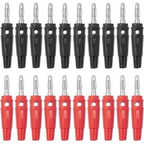 20 x 4-mm-Bananenstecker (10 rot, 10 schwarz), 20-A-Lautsprecheranschlüsse zum Anschluss von HiFi-Lautsprechern, Verstärkern, Receivern und Stereoanlagen. Marke: BuxiuGK (1/5)