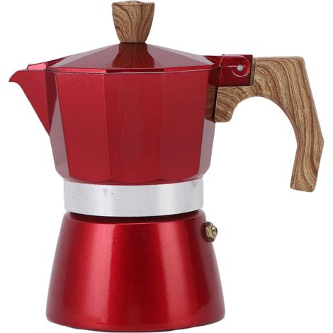 Cafetière Italienne Moka Express 3 Tasses Aluminium Rouge Poignée Bois Design Élégant pour Cuisinière Camping Maison (1/5)