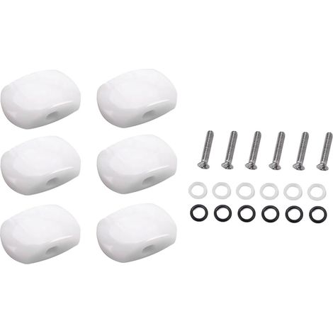 Set mit 6 weißen Perlmutt-Gitarrenstimmknöpfen, ovalen Kunststoff-Mechaniken, Ersatzstimmknöpfen mit silbernen Schrauben (1/5)