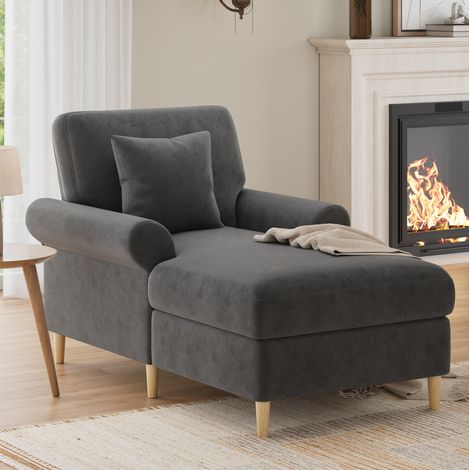 Sillón relax de terciopelo gris 133x87x90 cm con función de descanso y cojín lumbar (1/5)