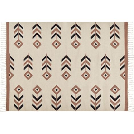 Alfombra kilim de algodón beige negro 200 x 300 cm reversible dormitorio Niavan