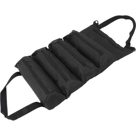 Sac à outils enroulable à 5 poches zippées, portable, en tissu Oxford, pour électriciens, charpentiers et plombiers, noir. (1/5)