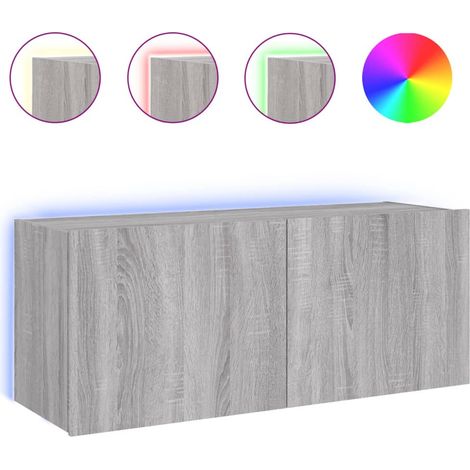 Meuble TV mural avec lumières LED sonoma gris 100x35x41 (1/5)