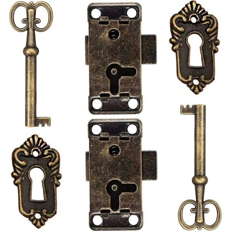 2 Pcs Serrure De Porte D'Armoire Antique Serrure Meubles Verrous Pour Placards DéCoratifs Serrure Avec Clé Trou De Serrure Pour BoîTe En Bois Bijoux Anciens Maquillage Valise Tiroir De Meubles (1/5)