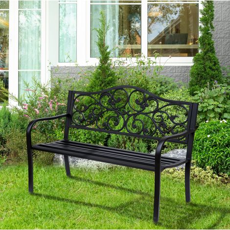 Panchina da giardino 3 posti in acciaio con braccioli, nera, 127 x 60 x 89 cm DESVIAE (1/5)