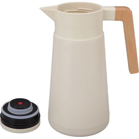 Carafe à café isotherme 2L inox blanc avec poignée hêtre, antibrûlure, vide d'air, usage domestique. (1/5)