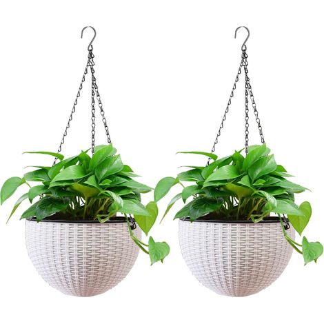 Pots de fleurs à suspendre pour l'extérieur, avec chaîne, en fibre de coco, grand volume, diamètre comme jardinière suspendue, bols à fleurs pour l'extérieur, pots suspendus (2 x blanc 20 cm) (1/5)