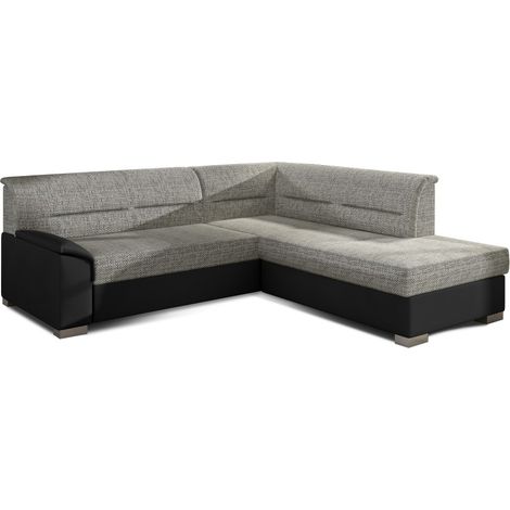 Sofá esquinero convertible TROMSO gris y negro – Ángulo derecho con baúl (1/3)