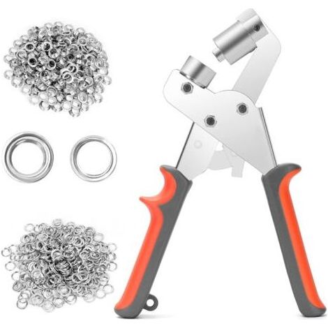 Pince à Oeillets Professionnelle, Pince à œillets Multifonction, avec 100 Oeillets (Ø Intérieur 10mm), pour Bâche Cuir Carton Tissu PVC (1/5)