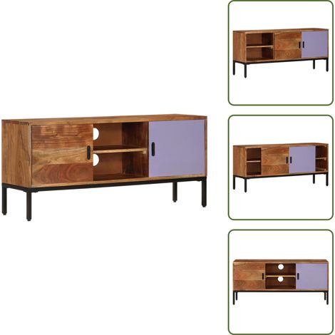 Meuble TV Marron miel et gris 110x30x50 cm Bois massif d'acacia - Meubles Tv - Meuble Tv - Meuble Tv En Bois - Meuble Tv Design - Meuble Tv Vintage (1/5)